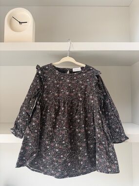 Jamie Kay Black Floral Long-Sleeve Dress with Pink Flowers